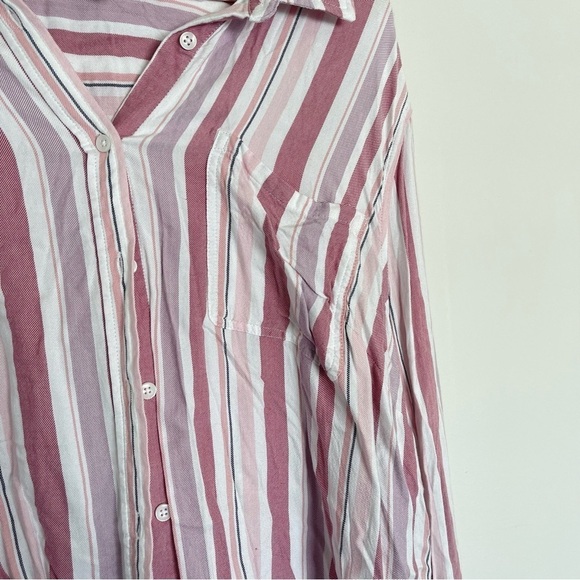 Terra & Sky Womens Top Plus Size 2X 20W-22W Pockets Striped Button Up Pink - Picture 3 of 6